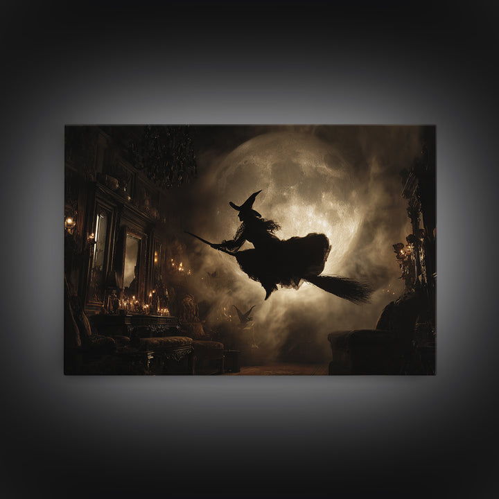 The Moonlit Witch, Landscape Wall Art, Spooky Home Decor, Canvas Print, Halloween Wall Decor, Gothic Home Decor, Statement Wall Art