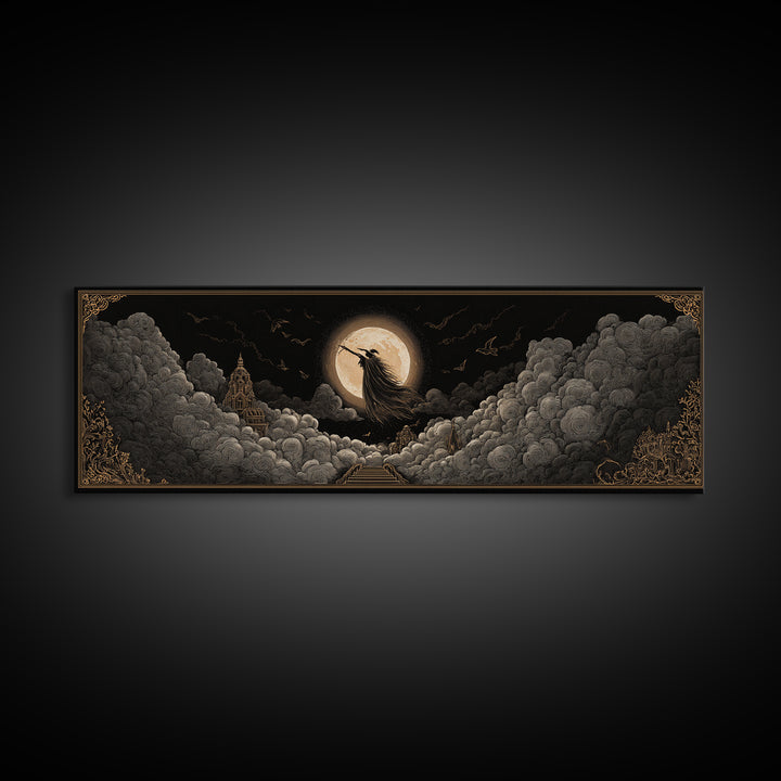 The Moonlit Witch, Extra Wide Wall Art, Dark Fantasy Wall Art, Canvas Print, Halloween Wall Decor, Gothic Home Decor, Spooky Wall Decor