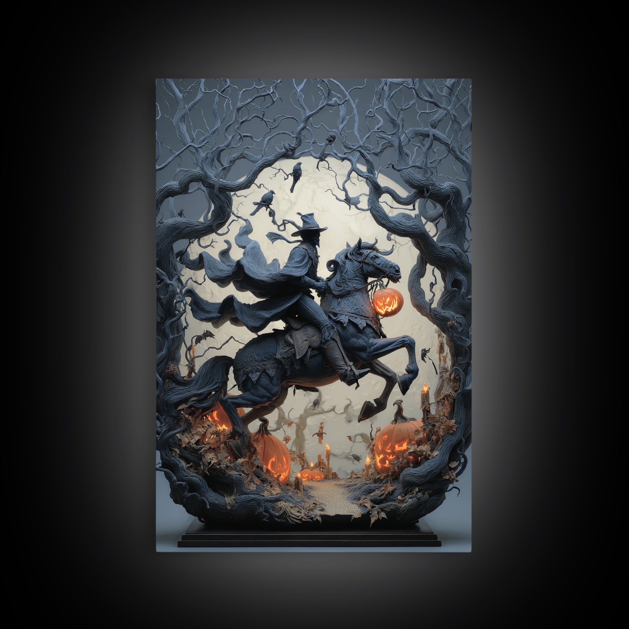 The Headless Horseman, Vertical Wall Art, Macabre Wall Art, Framed Canvas Print, Halloween Wall Decor, Gothic Home Decor, Statement Wall Art