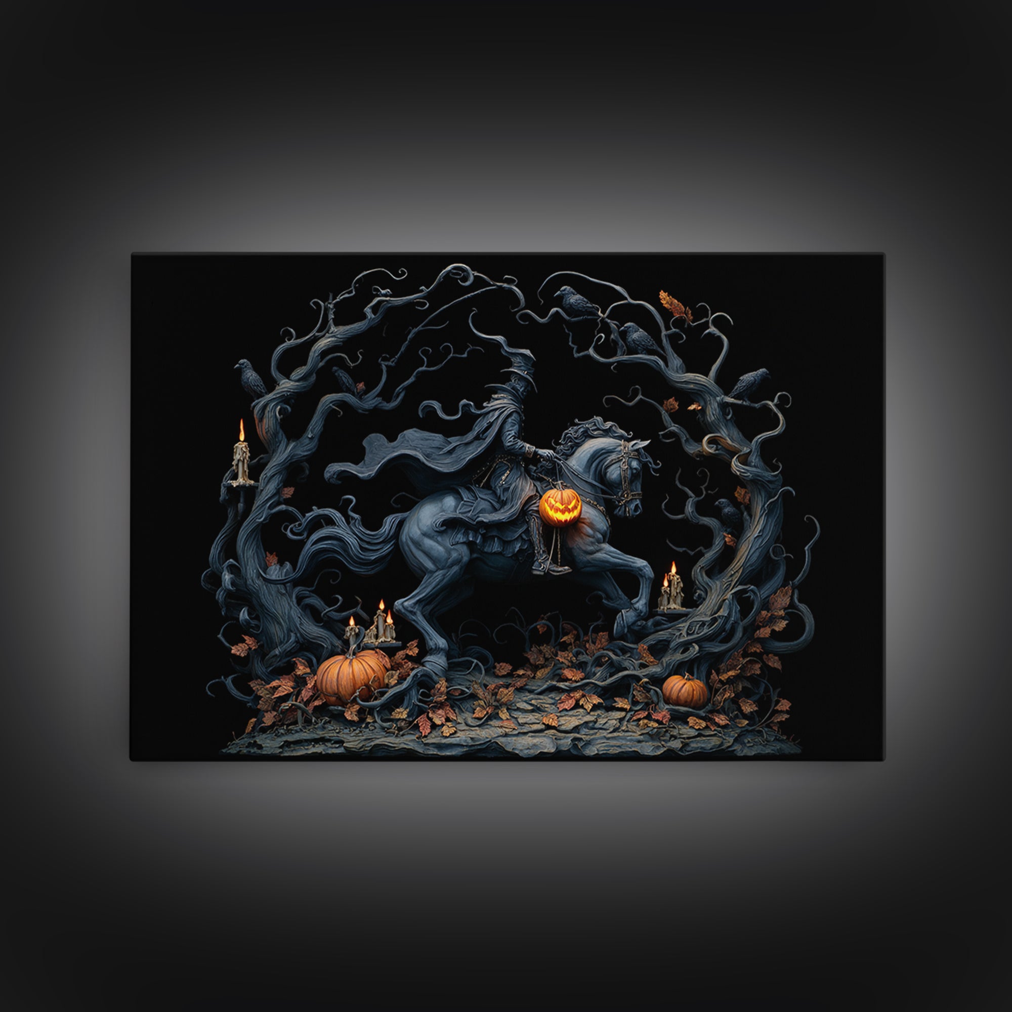 The Headless Horseman, Landscape Wall Art, Macabre Wall Art, Framed Canvas Print, Halloween Wall Decor, Gothic Home Decor, Spooky Wall Decor