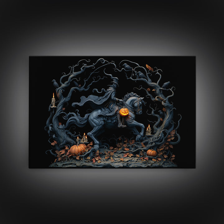 The Headless Horseman, Landscape Wall Art, Macabre Wall Art, Framed Canvas Print, Halloween Wall Decor, Gothic Home Decor, Spooky Wall Decor