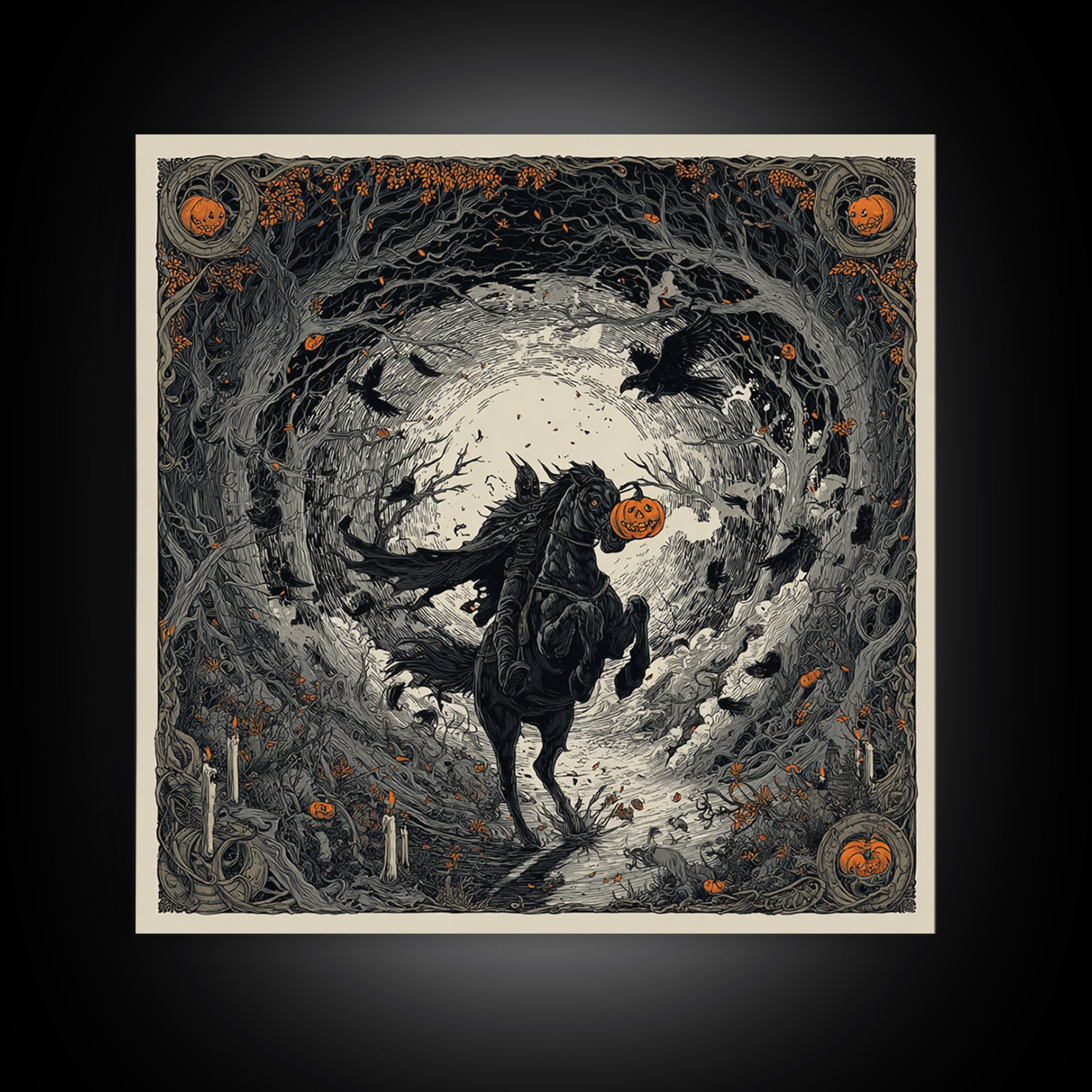 The Headless Horseman, Square Wall Art, Gothic Horror Wall Art, Framed Canvas Print, Halloween Wall Decor, Gothic Home Decor