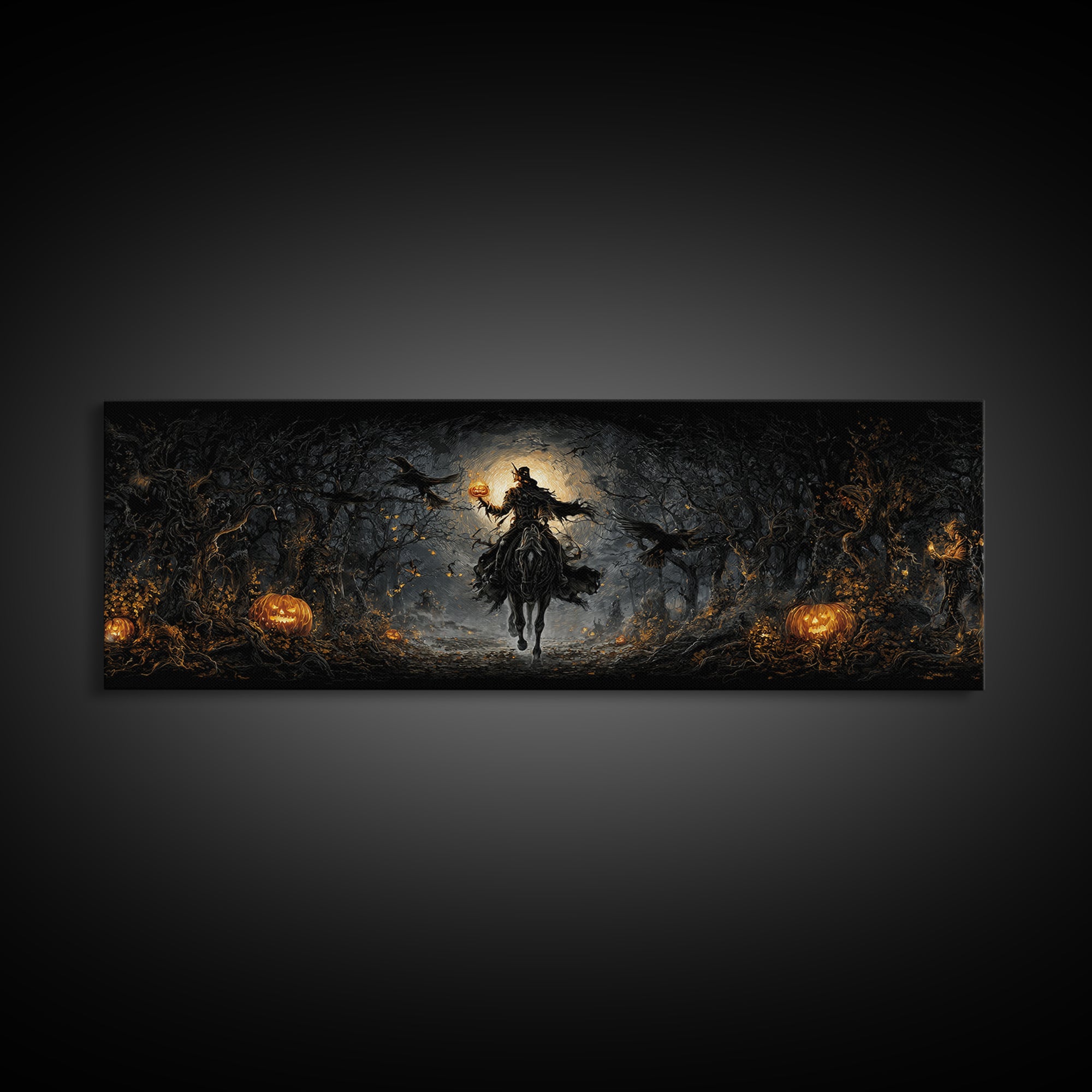 The Headless Horseman, Extra Wide Wall Art, Spooky Home Decor, Canvas Print, Halloween Wall Decor, Gothic Home Decor, Halloween Wall Art