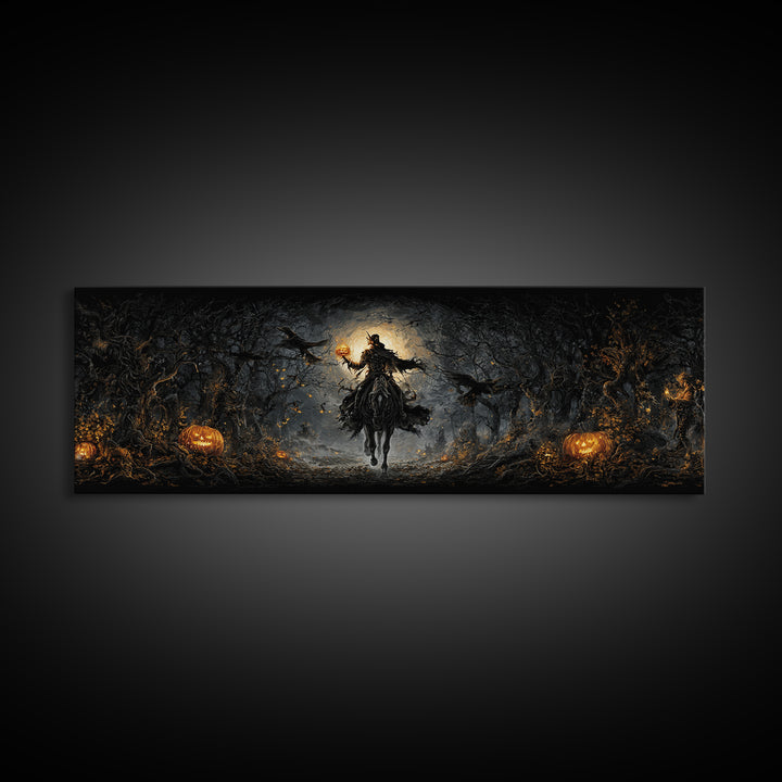 The Headless Horseman, Extra Wide Wall Art, Spooky Home Decor, Canvas Print, Halloween Wall Decor, Gothic Home Decor, Halloween Wall Art