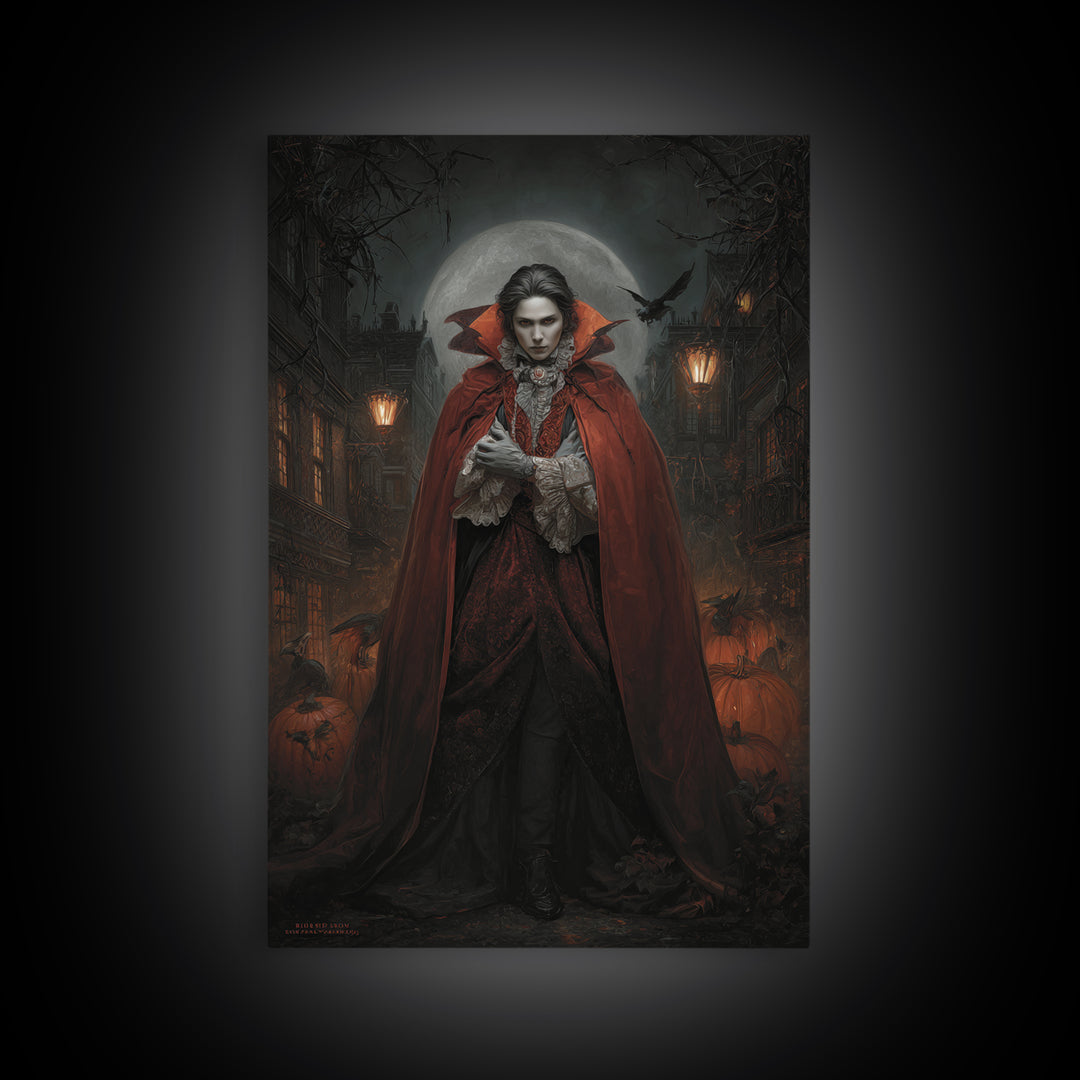 The Crimson Vampire, Vertical Wall Art, Gothic Horror Wall Art, Framed Canvas Print, Halloween Wall Decor, Gothic Home Decor