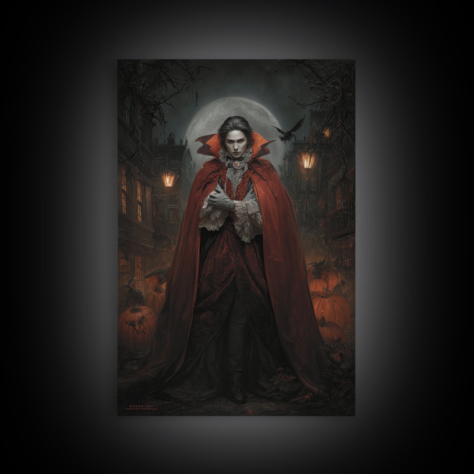 The Crimson Vampire, Vertical Wall Art, Gothic Horror Wall Art, Framed Canvas Print, Halloween Wall Decor, Gothic Home Decor