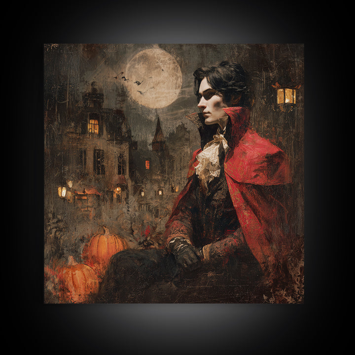 The Crimson Vampire, Square Wall Art, Macabre Wall Art, Framed Canvas Print, Halloween Wall Decor, Gothic Home Decor, Seasonal Home Decor