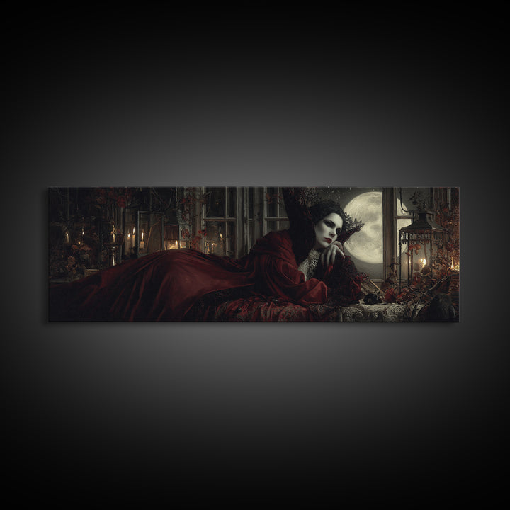 The Crimson Vampire, Extra Wide Wall Art, Dark Fantasy Wall Art, Canvas Print, Halloween Wall Decor, Gothic Home Decor, Spooky Wall Decor