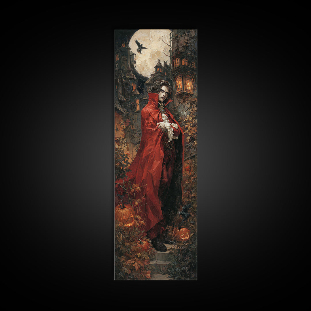 The Crimson Vampire, Tall Narrow Wall Art, Spooky Home Decor, Canvas Print, Halloween Wall Decor, Gothic Home Decor, Spooky Wall Decor