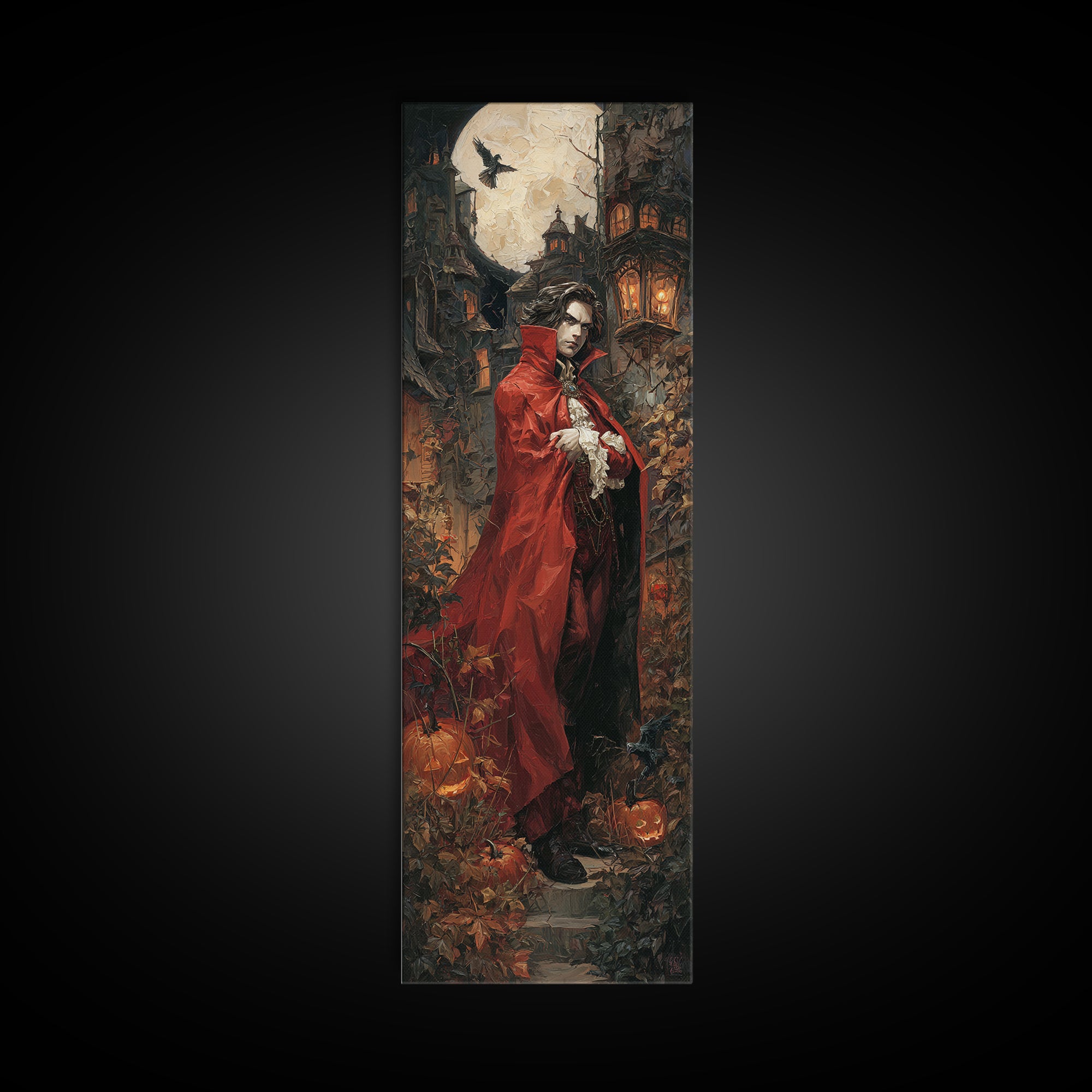 The Crimson Vampire, Tall Narrow Wall Art, Spooky Home Decor, Canvas Print, Halloween Wall Decor, Gothic Home Decor, Spooky Wall Decor