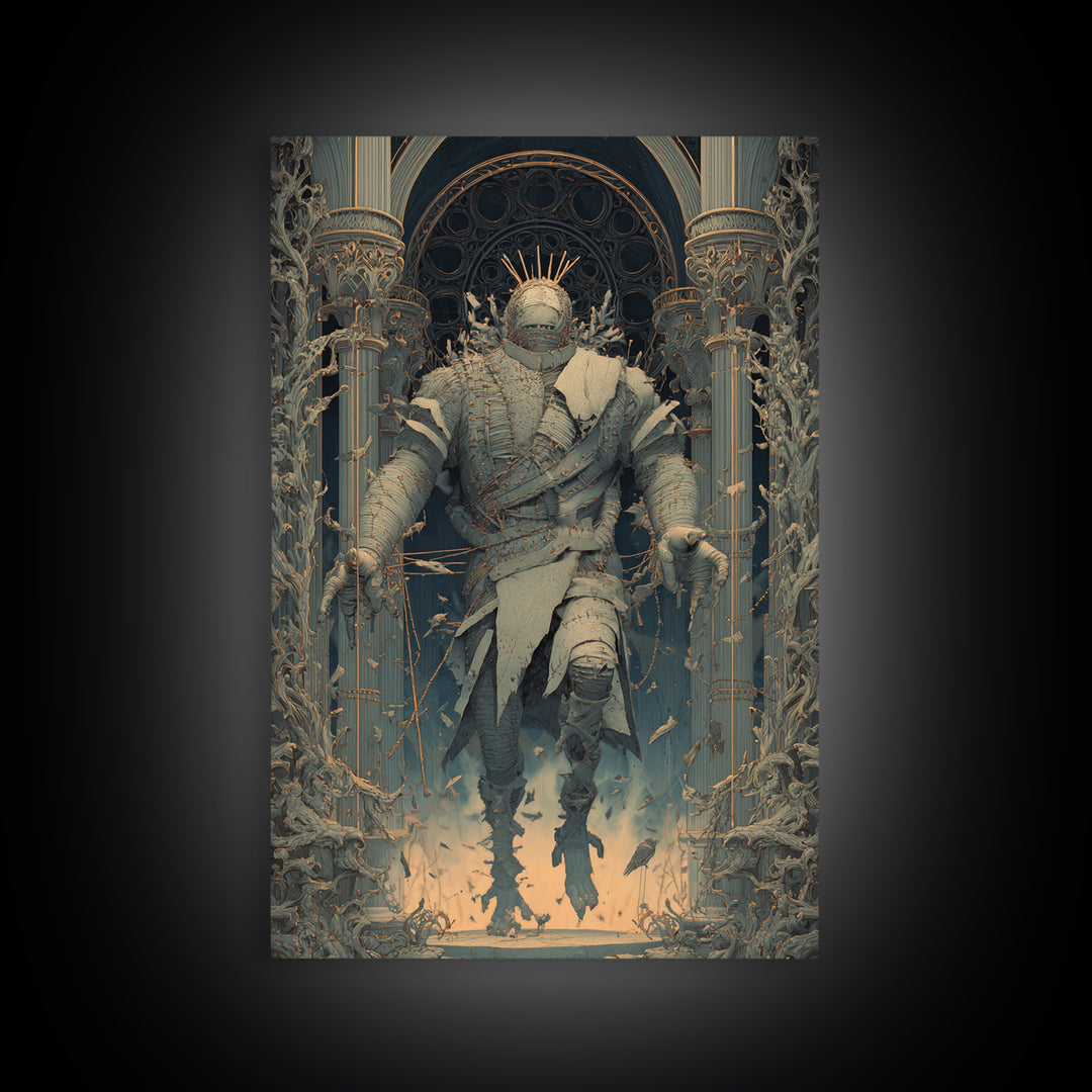 The Stitched Giant, Vertical Wall Art, Gothic Horror Wall Art, Framed Canvas Print, Halloween Wall Decor, Gothic Home Decor
