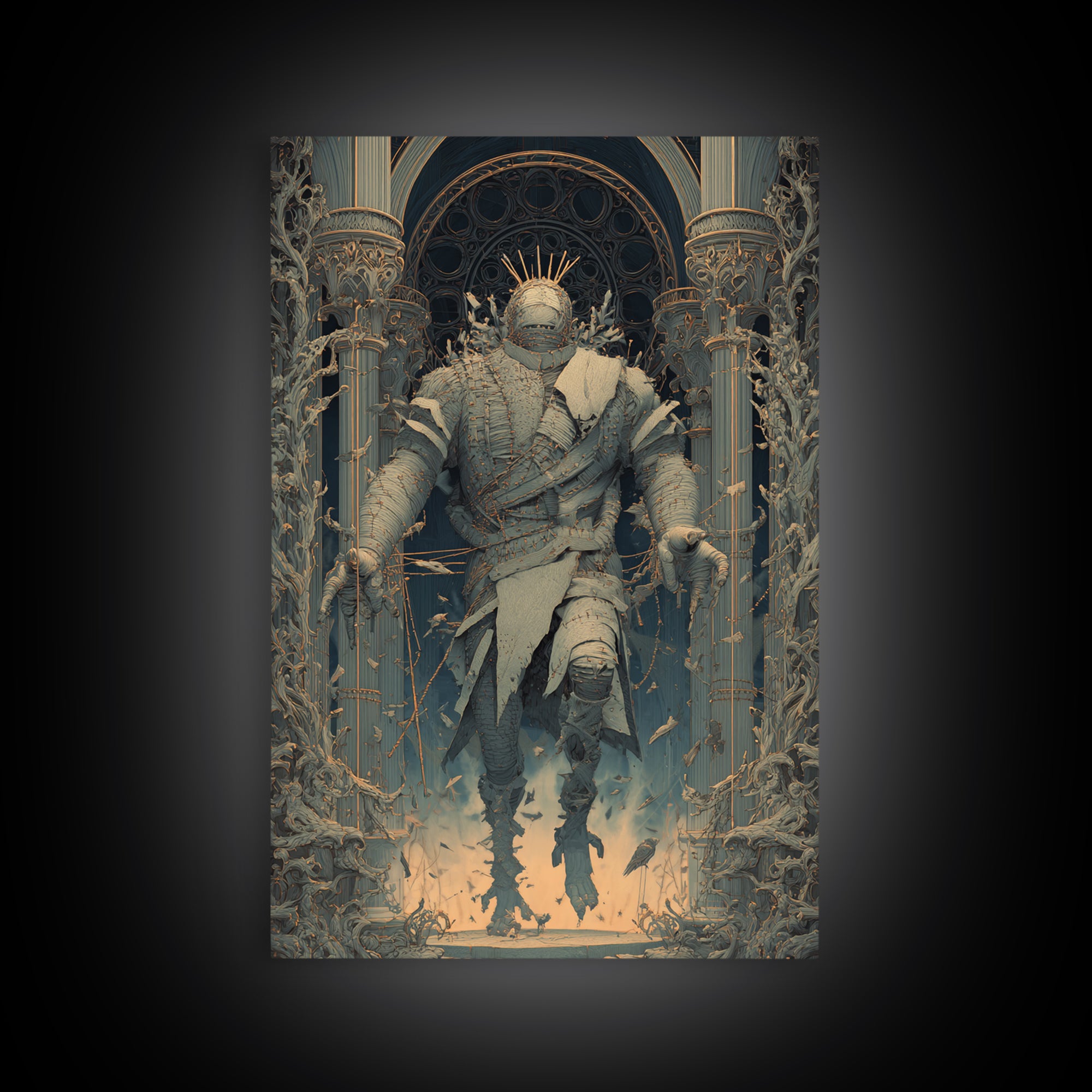 The Stitched Giant, Vertical Wall Art, Gothic Horror Wall Art, Framed Canvas Print, Halloween Wall Decor, Gothic Home Decor