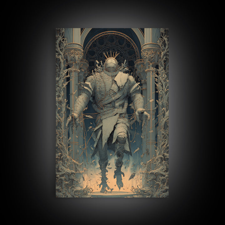 The Stitched Giant, Vertical Wall Art, Gothic Horror Wall Art, Framed Canvas Print, Halloween Wall Decor, Gothic Home Decor