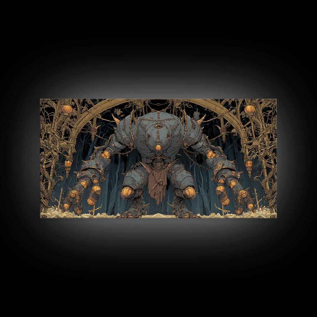 The Stitched Giant, Wide Panoramic Art, Haunted Gothic Art, Framed Canvas Print, Halloween Wall Decor, Gothic Home Decor, Dark Fantasy Art