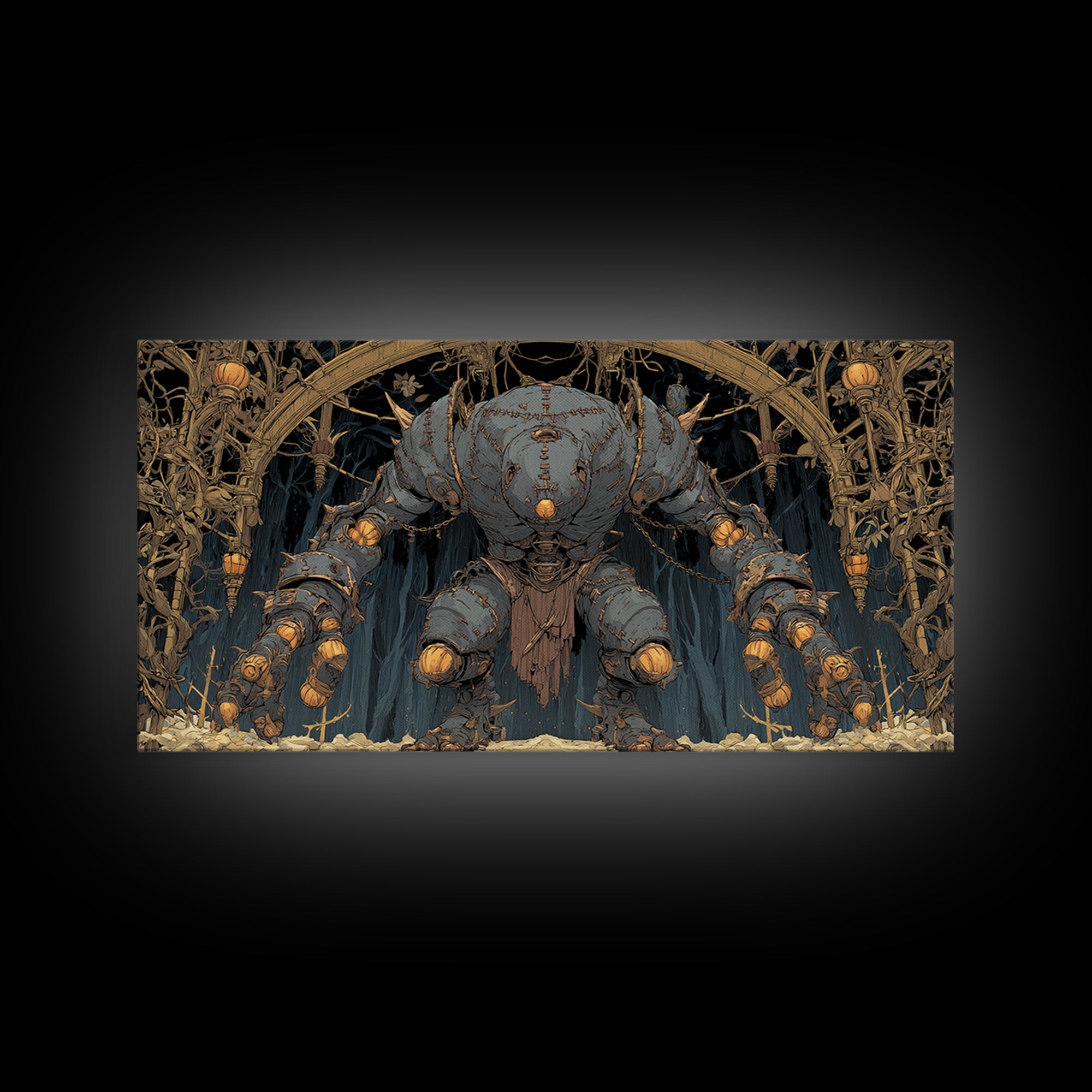 The Stitched Giant, Wide Panoramic Art, Haunted Gothic Art, Framed Canvas Print, Halloween Wall Decor, Gothic Home Decor, Dark Fantasy Art