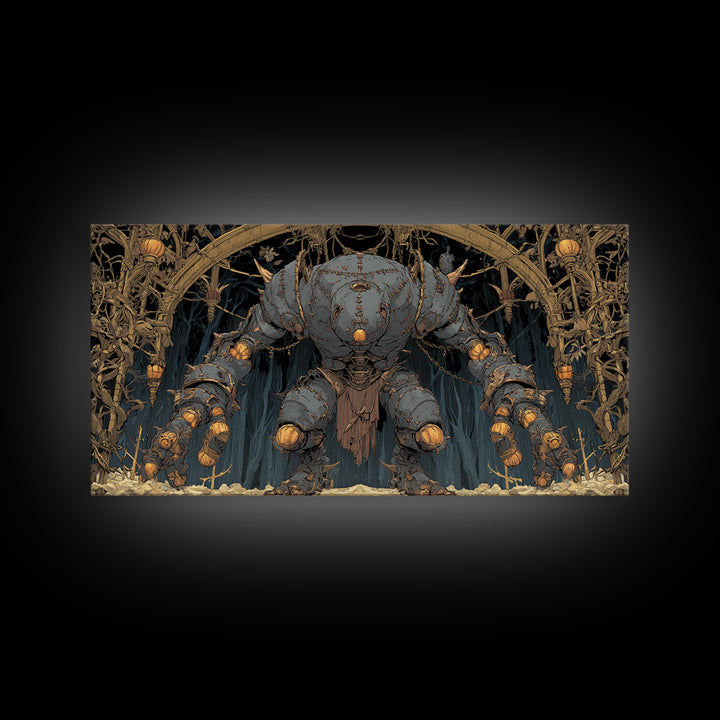 The Stitched Giant, Wide Panoramic Art, Haunted Gothic Art, Framed Canvas Print, Halloween Wall Decor, Gothic Home Decor, Dark Fantasy Art