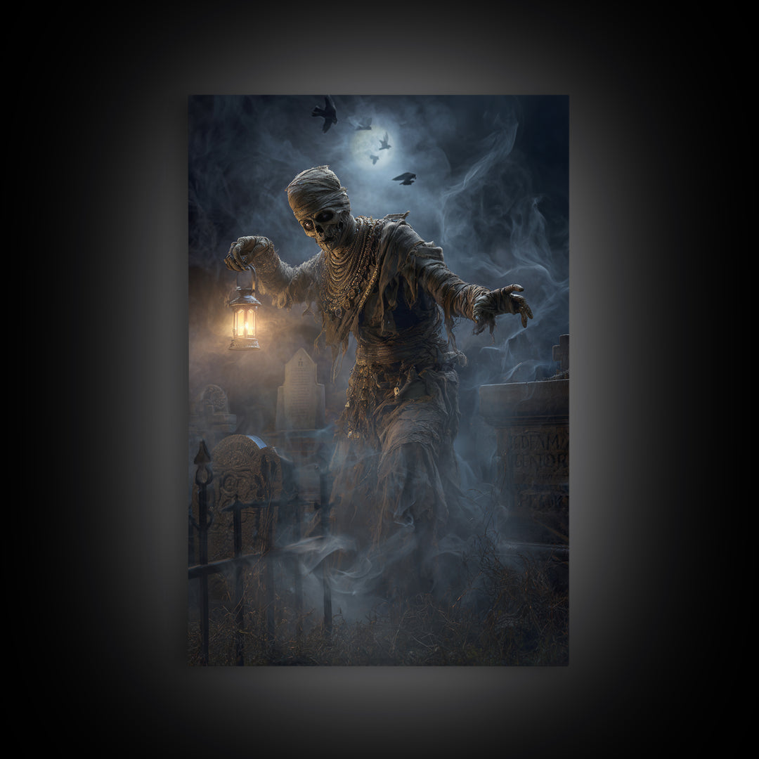 The Mummy Pharaoh, Vertical Wall Art, Haunted Gothic Art, Framed Canvas Print, Halloween Wall Decor, Gothic Home Decor, Statement Wall Art