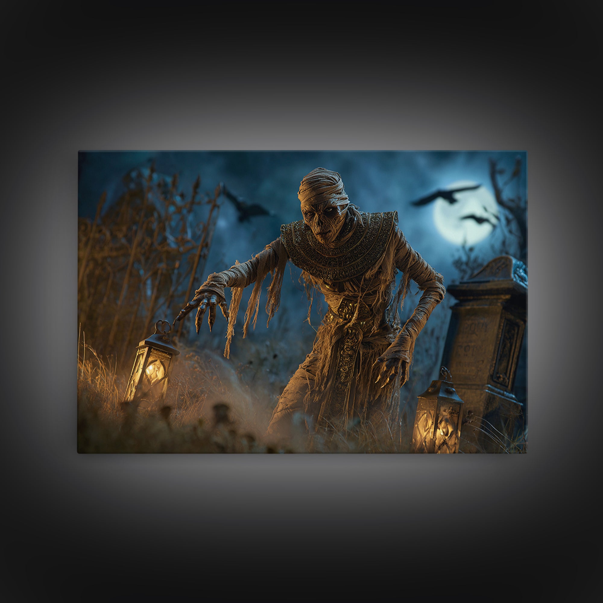 The Mummy Pharaoh, Landscape Wall Art, Macabre Wall Art, Framed Canvas Print, Halloween Wall Decor, Gothic Home Decor, Halloween Wall Art
