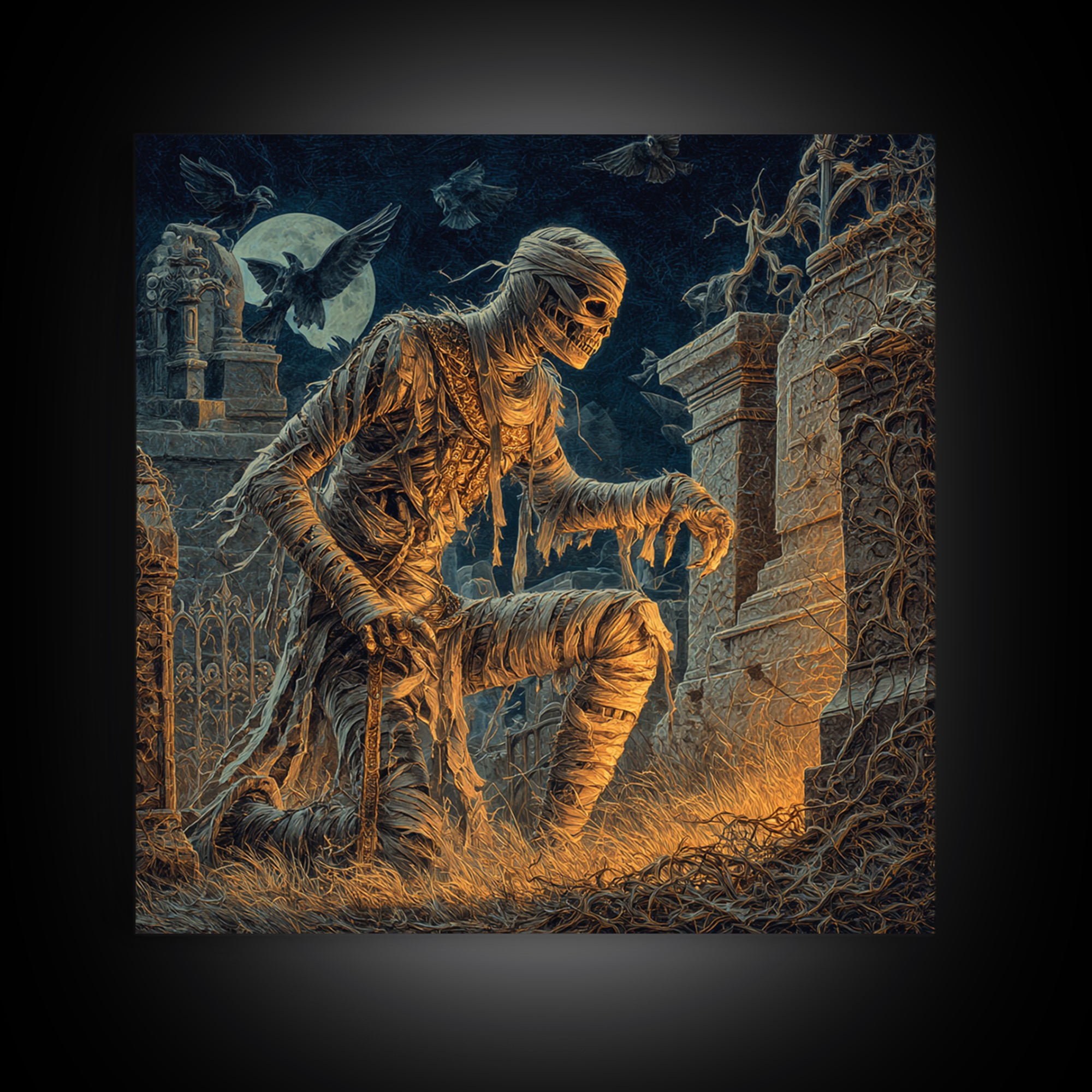 The Mummy Pharaoh, Square Wall Art, Gothic Horror Wall Art, Framed Canvas Print, Halloween Wall Decor, Gothic Home Decor, Macabre Wall Art