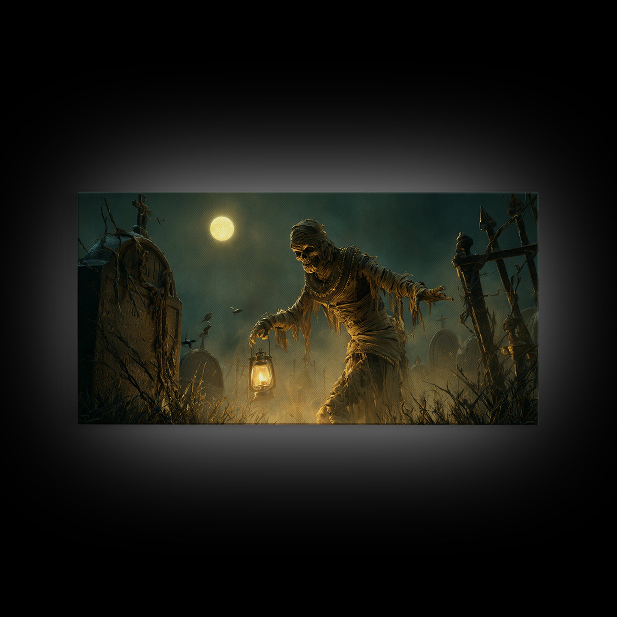 The Mummy Pharaoh, Wide Panoramic Art, Macabre Wall Art, Framed Canvas Print, Halloween Wall Decor, Gothic Home Decor, Halloween Wall Art