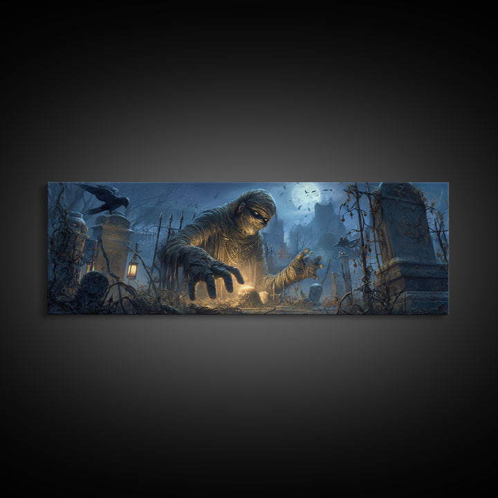 The Mummy Pharaoh, Extra Wide Wall Art, Gothic Horror Wall Art, Framed Canvas Print, Halloween Wall Decor, Gothic Home Decor