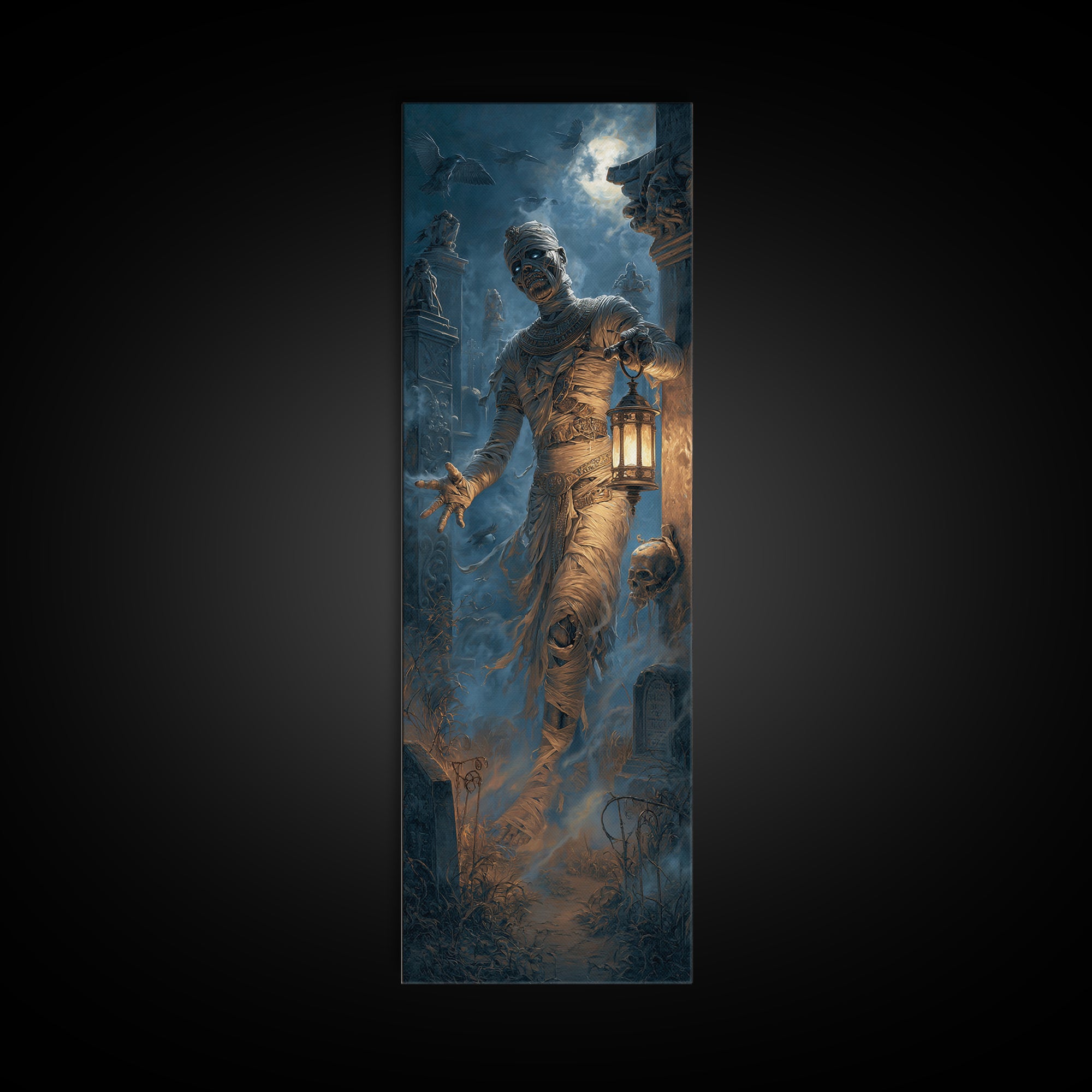 The Mummy Pharaoh, Tall Narrow Wall Art, Dark Halloween Decor, Canvas Print, Halloween Wall Decor, Gothic Home Decor, Macabre Wall Art