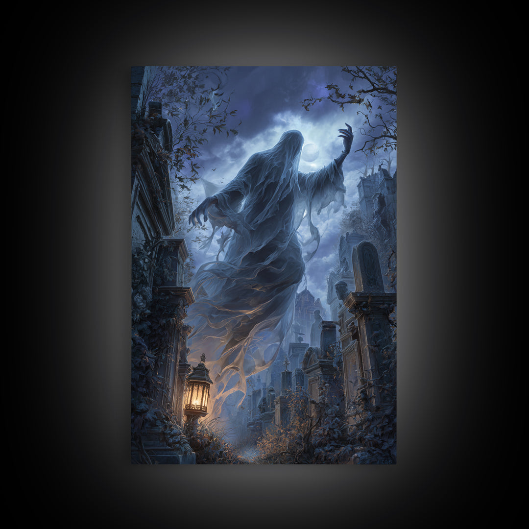 The Graveyard Ghost, Vertical Wall Art, Spooky Home Decor, Canvas Print, Halloween Wall Decor, Gothic Home Decor, Halloween Wall Art