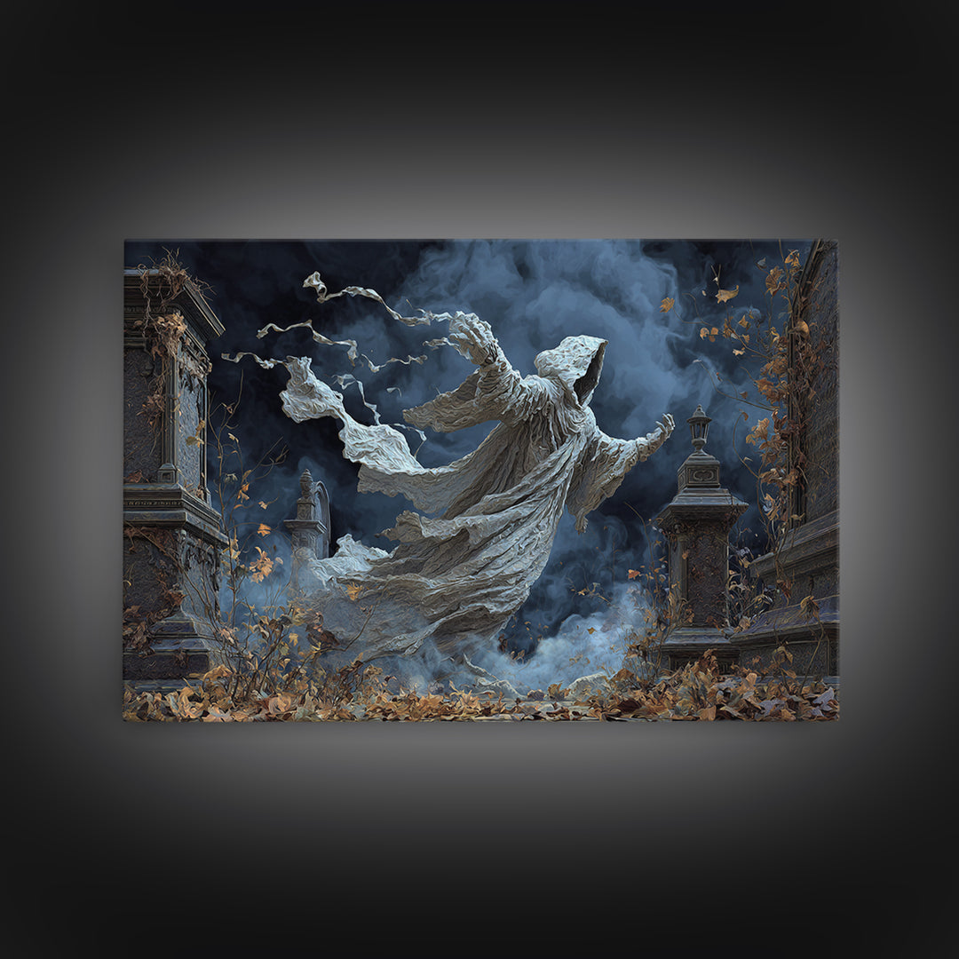 The Graveyard Ghost, Landscape Wall Art, Dark Halloween Decor, Canvas Print, Halloween Wall Decor, Gothic Home Decor, Statement Wall Art