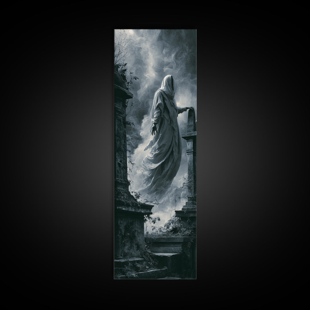 The Graveyard Ghost, Tall Narrow Wall Art, Spooky Home Decor, Canvas Print, Halloween Wall Decor, Gothic Home Decor, Spooky Wall Decor