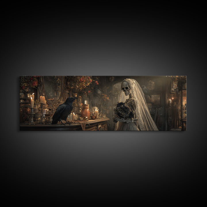 The Skeletal Bride, Extra Wide Wall Art, Spooky Home Decor, Canvas Print, Halloween Wall Decor, Gothic Home Decor, Halloween Wall Art