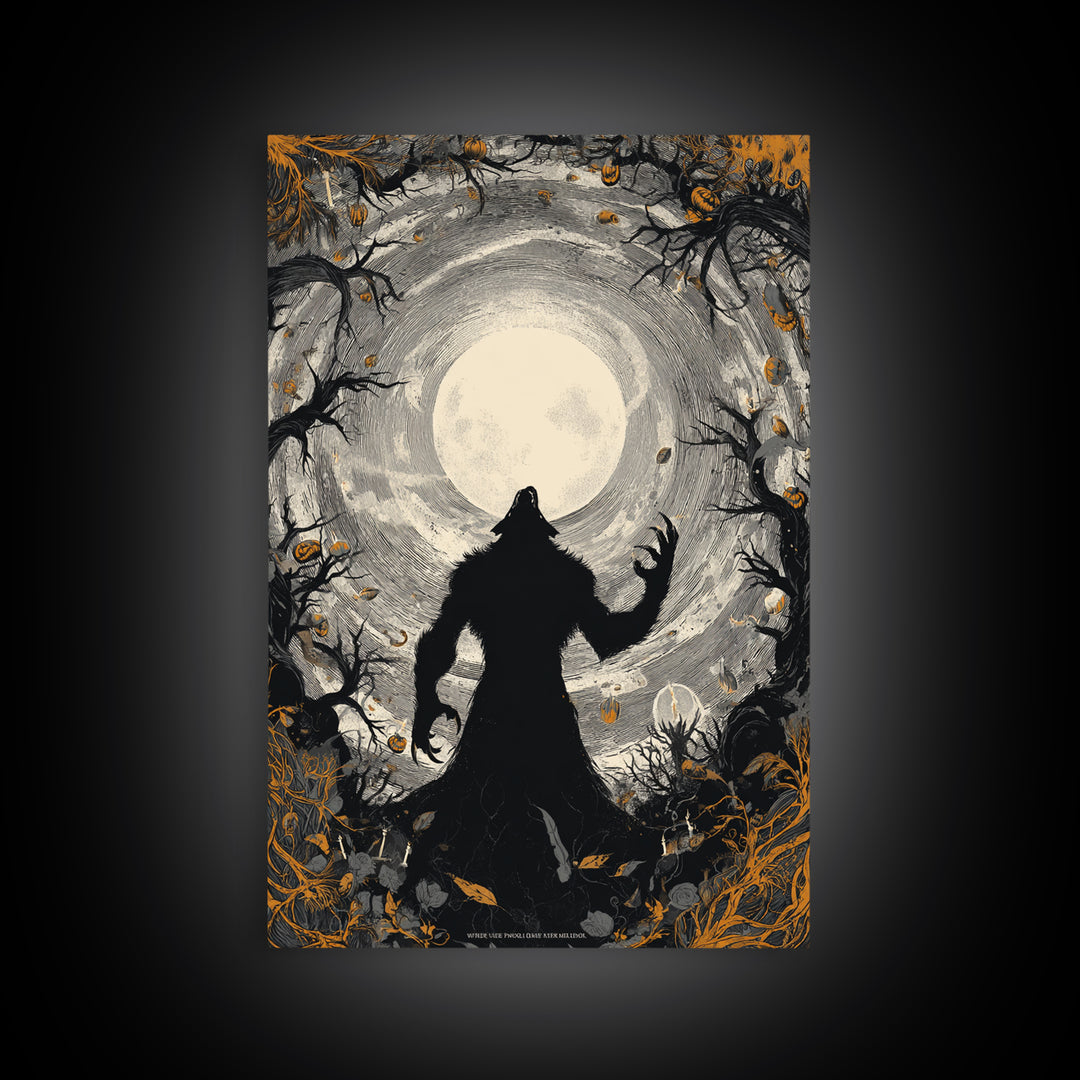 The Moon-Cursed Werewolf, Vertical Wall Art, Spooky Home Decor, Canvas Print, Halloween Wall Decor, Gothic Home Decor, Statement Wall Art