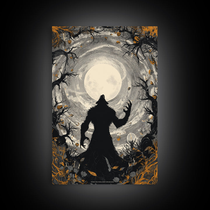 The Moon-Cursed Werewolf, Vertical Wall Art, Spooky Home Decor, Canvas Print, Halloween Wall Decor, Gothic Home Decor, Statement Wall Art