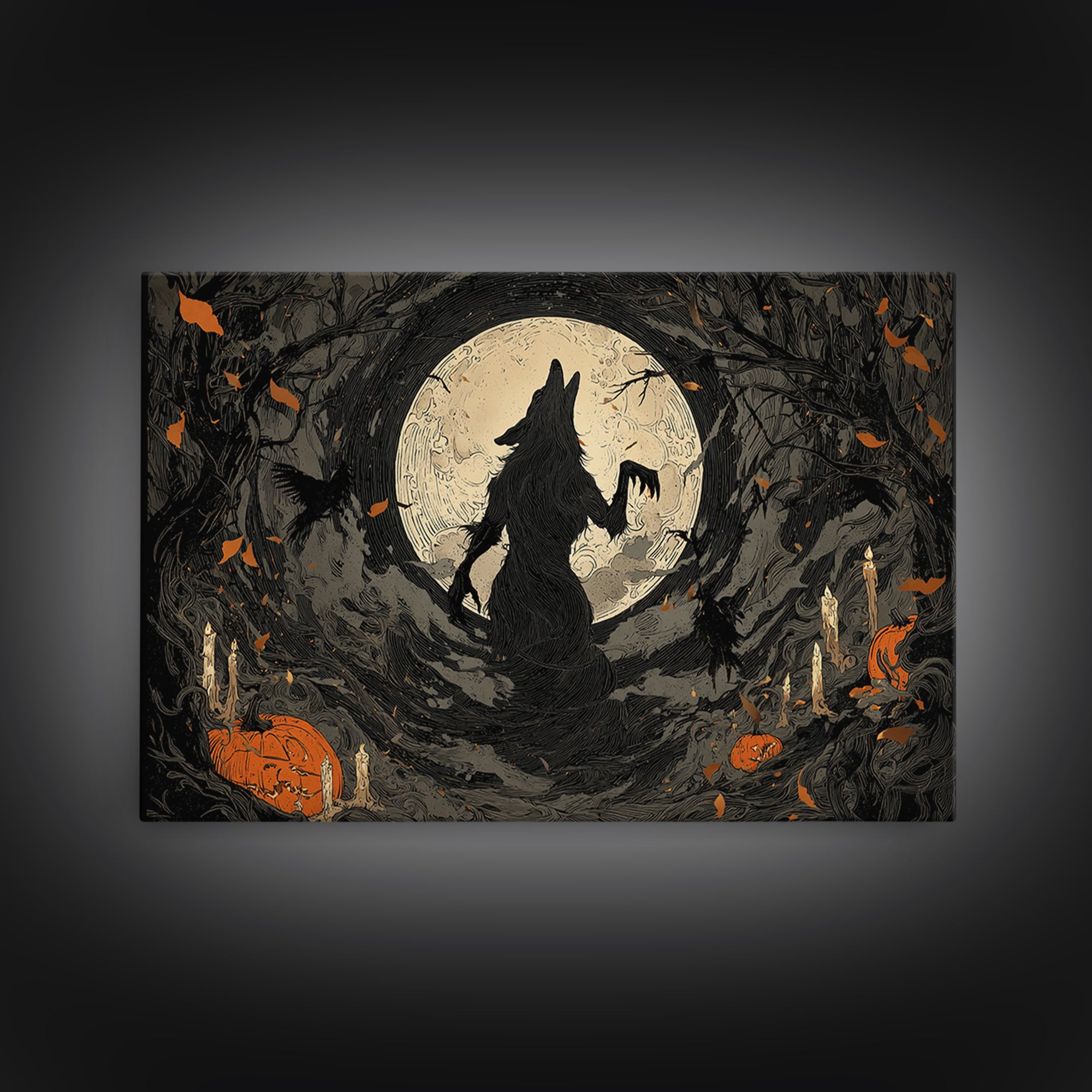 The Moon-Cursed Werewolf, Landscape Wall Art, Dark Halloween Decor, Canvas Print, Halloween Wall Decor, Gothic Home Decor