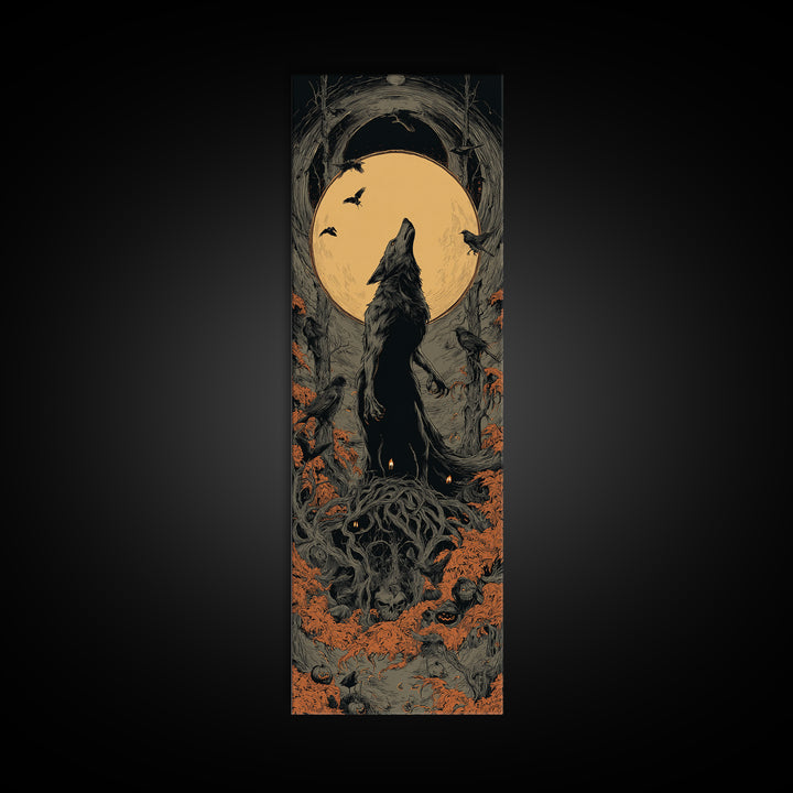 The Moon-Cursed Werewolf, Tall Narrow Wall Art, Dark Fantasy Wall Art, Canvas Print, Halloween Wall Decor, Gothic Home Decor