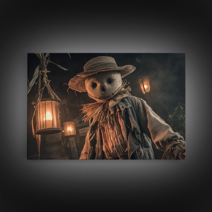 The Living Scarecrow, Landscape Wall Art, Macabre Wall Art, Framed Canvas Print, Halloween Wall Decor, Gothic Home Decor, Spooky Wall Decor