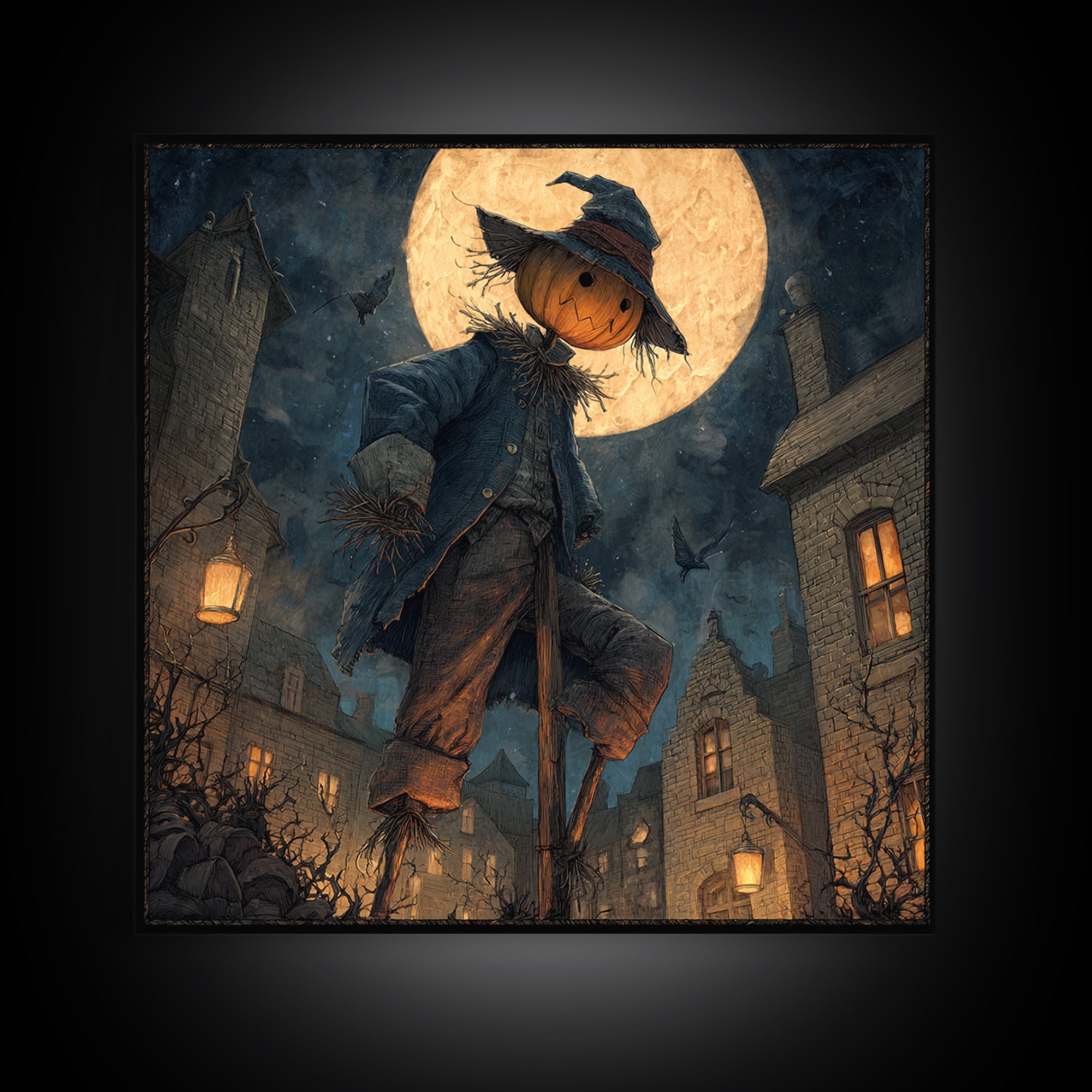 The Living Scarecrow, Square Wall Art, Dark Halloween Decor, Canvas Print, Halloween Wall Decor, Gothic Home Decor, Dark Fantasy Art