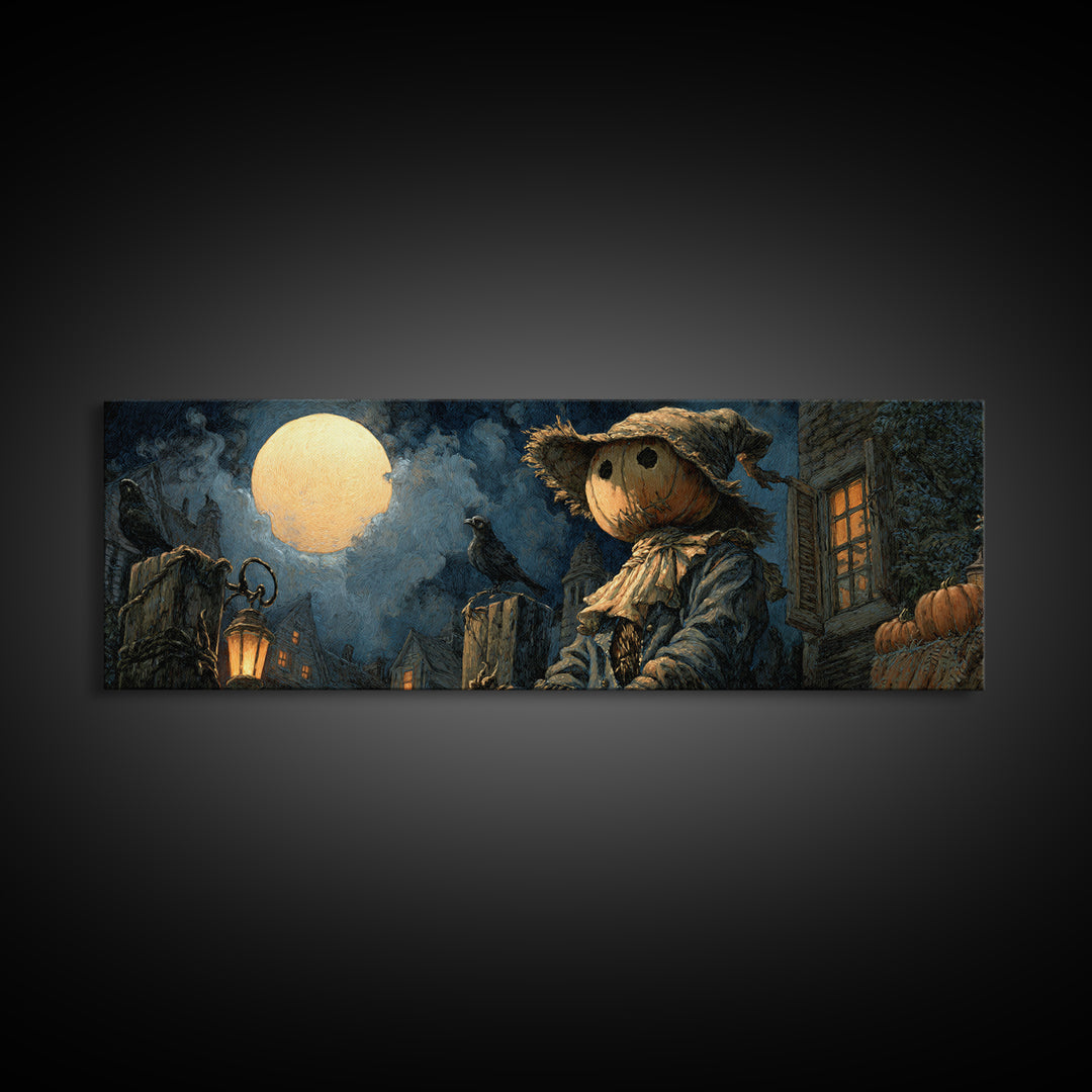 The Living Scarecrow, Extra Wide Wall Art, Gothic Horror Wall Art, Framed Canvas Print, Halloween Wall Decor, Gothic Home Decor