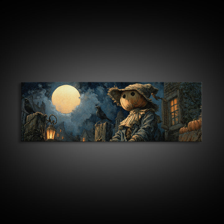 The Living Scarecrow, Extra Wide Wall Art, Gothic Horror Wall Art, Framed Canvas Print, Halloween Wall Decor, Gothic Home Decor