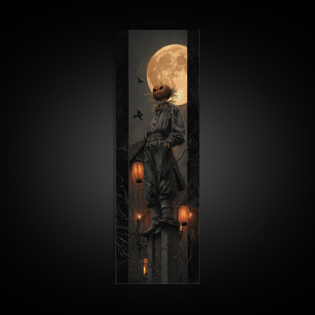 The Living Scarecrow, Tall Narrow Wall Art, Macabre Wall Art, Framed Canvas Print, Halloween Wall Decor, Gothic Home Decor