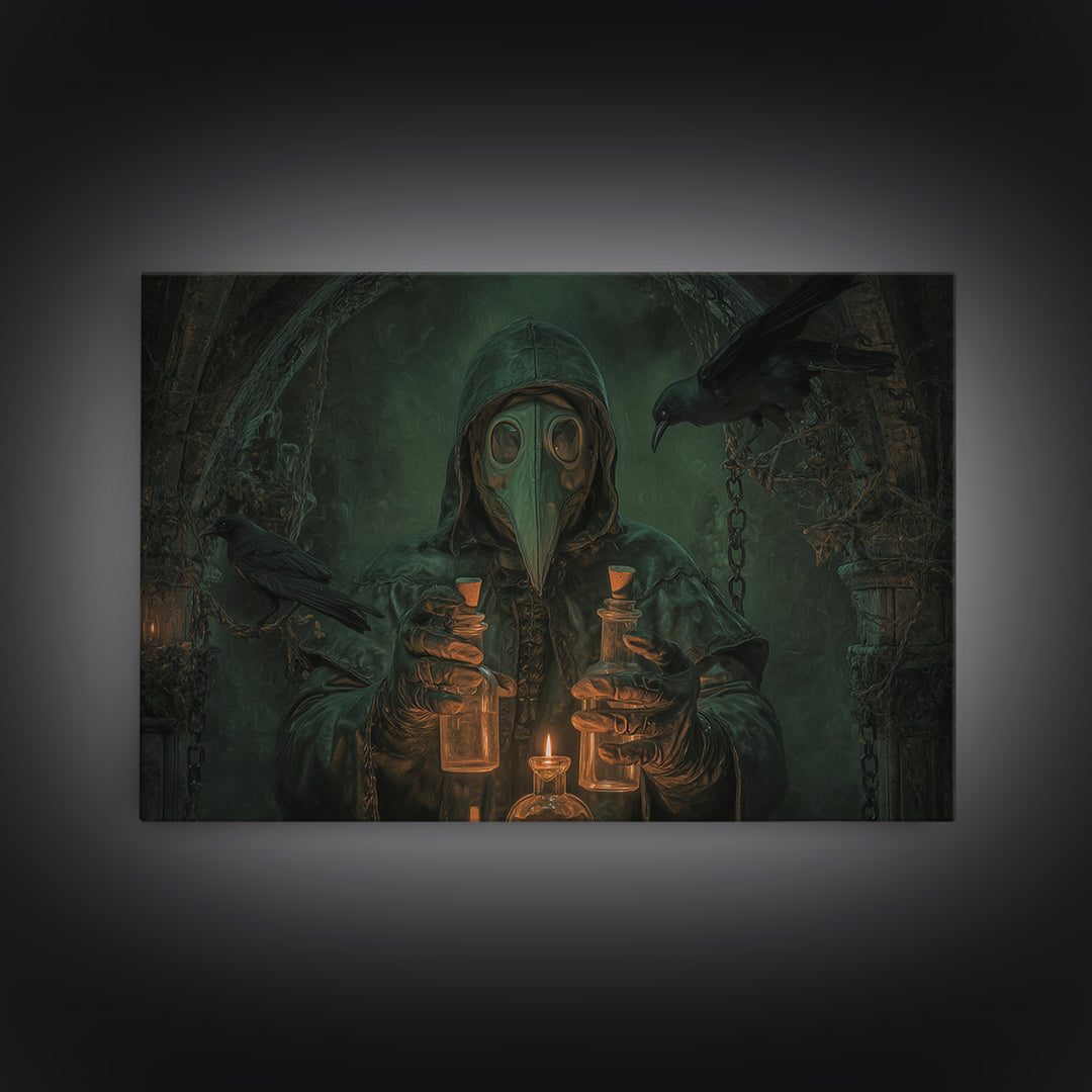 The Plague Doctor, Landscape Wall Art, Gothic Horror Wall Art, Framed Canvas Print, Halloween Wall Decor, Gothic Home Decor