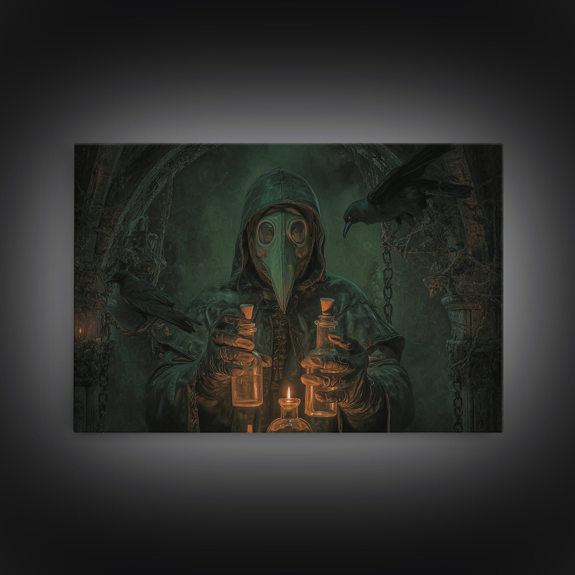 The Plague Doctor, Landscape Wall Art, Gothic Horror Wall Art, Framed Canvas Print, Halloween Wall Decor, Gothic Home Decor