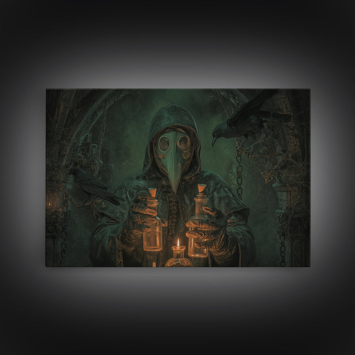 The Plague Doctor, Landscape Wall Art, Gothic Horror Wall Art, Framed Canvas Print, Halloween Wall Decor, Gothic Home Decor