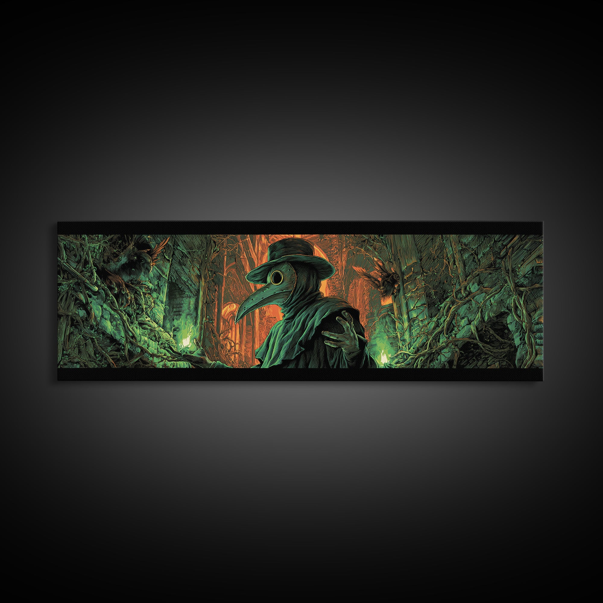 The Plague Doctor, Extra Wide Wall Art, Haunted Gothic Art, Framed Canvas Print, Halloween Wall Decor, Gothic Home Decor, Spooky Wall Decor