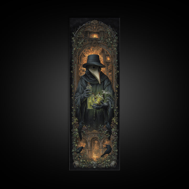 The Plague Doctor, Tall Narrow Wall Art, Haunted Gothic Art, Framed Canvas Print, Halloween Wall Decor, Gothic Home Decor, Spooky Wall Decor