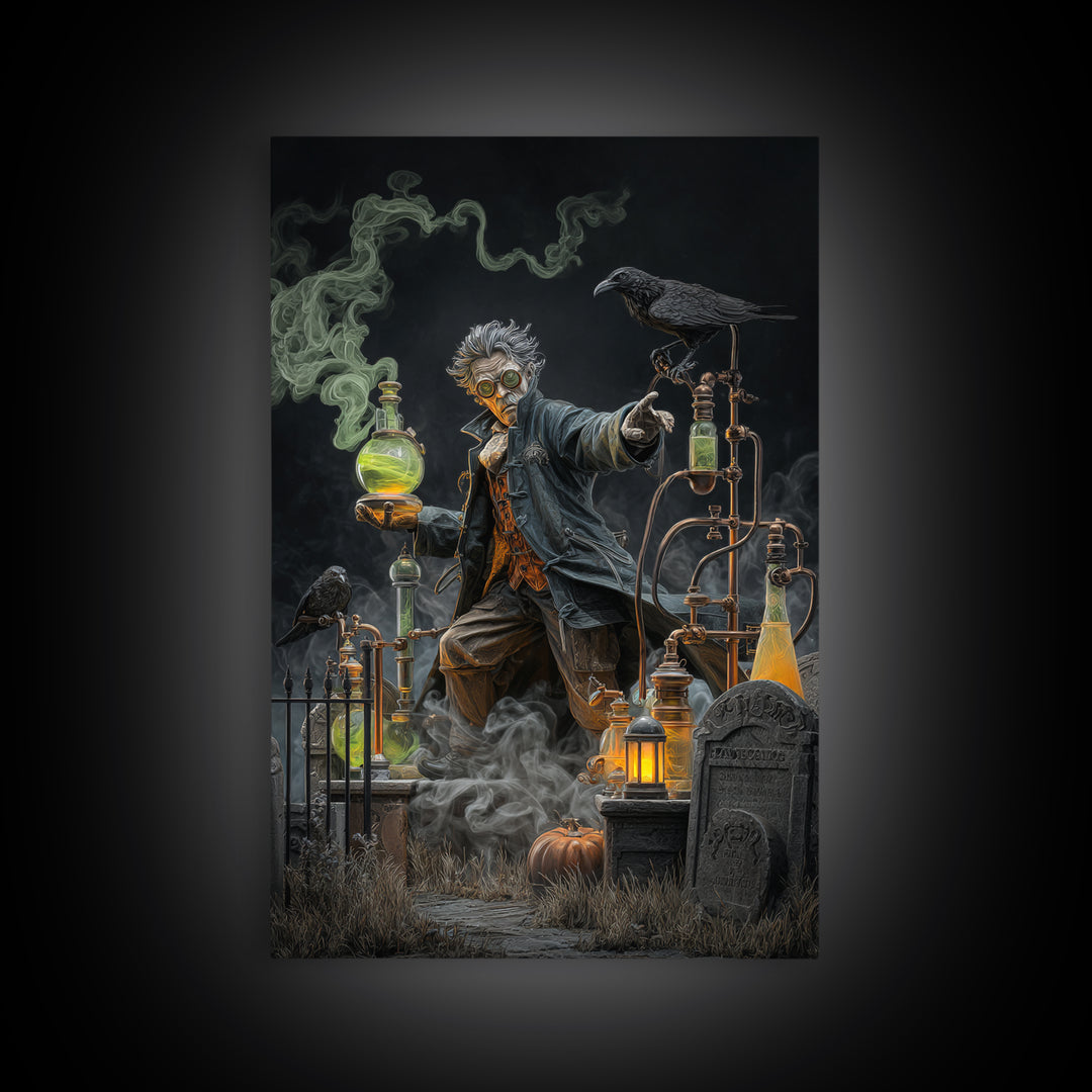 The Mad Alchemist, Vertical Wall Art, Macabre Wall Art, Framed Canvas Print, Halloween Wall Decor, Gothic Home Decor, Spooky Wall Decor