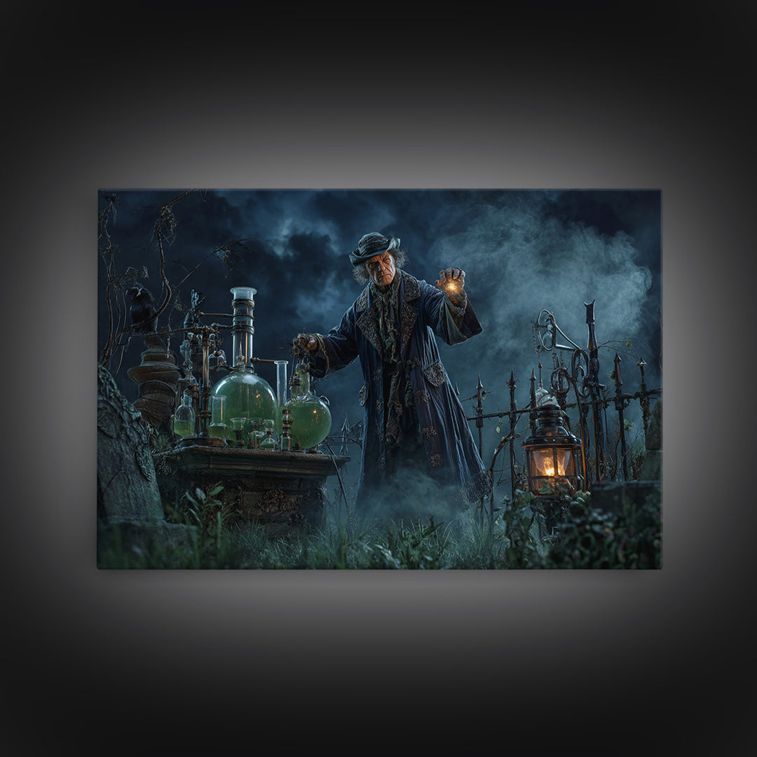 The Mad Alchemist, Landscape Wall Art, Macabre Wall Art, Framed Canvas Print, Halloween Wall Decor, Gothic Home Decor, Halloween Decor