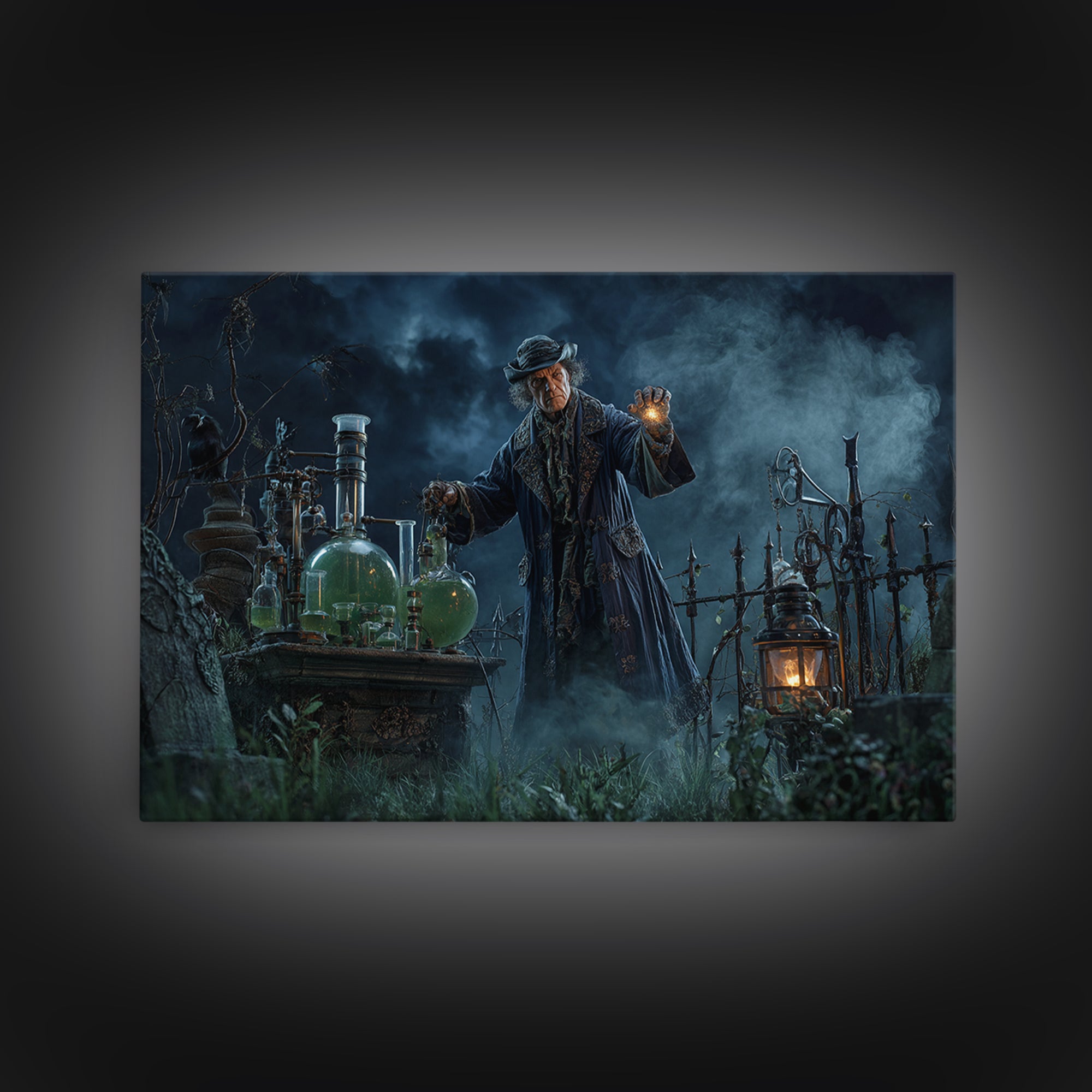 The Mad Alchemist, Landscape Wall Art, Macabre Wall Art, Framed Canvas Print, Halloween Wall Decor, Gothic Home Decor, Halloween Decor