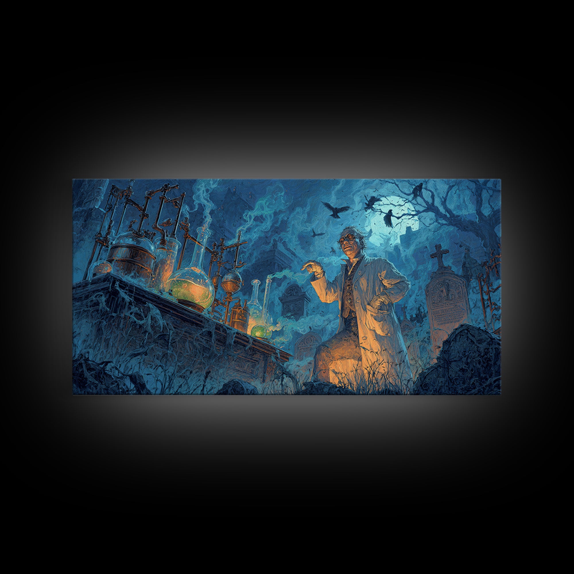 The Mad Alchemist, Wide Panoramic Art, Spooky Home Decor, Canvas Print, Halloween Wall Decor, Gothic Home Decor, Halloween Wall Art