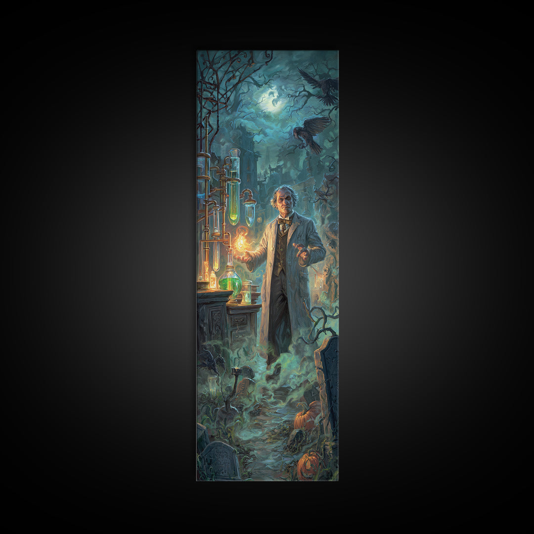 The Mad Alchemist, Tall Narrow Wall Art, Gothic Horror Wall Art, Framed Canvas Print, Halloween Wall Decor, Gothic Home Decor