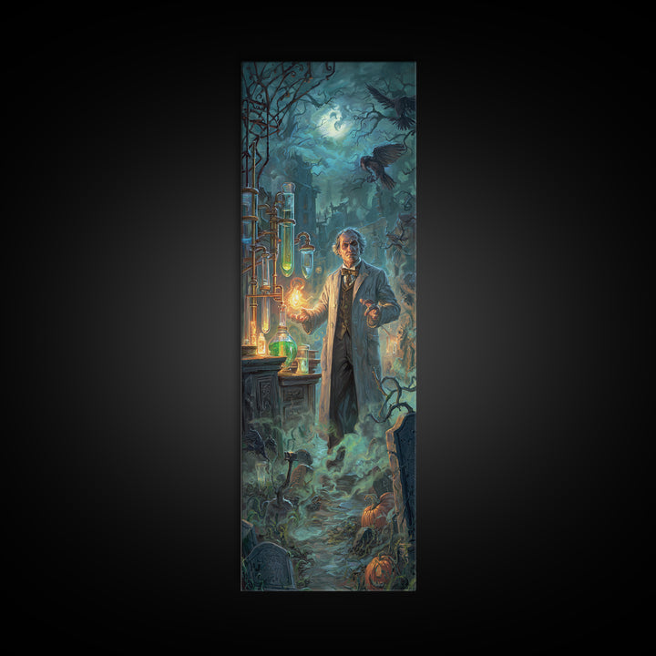 The Mad Alchemist, Tall Narrow Wall Art, Gothic Horror Wall Art, Framed Canvas Print, Halloween Wall Decor, Gothic Home Decor